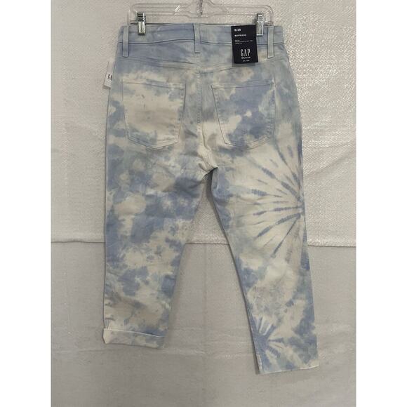 GAP Denim Jeans Size 8/29 Blue White Tie Dye SLIM BOYFRIEND Mid Rise Cropped NEW - Picture 2 of 12